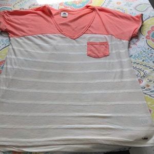 Roxy salmon & cream with white stripes shirt